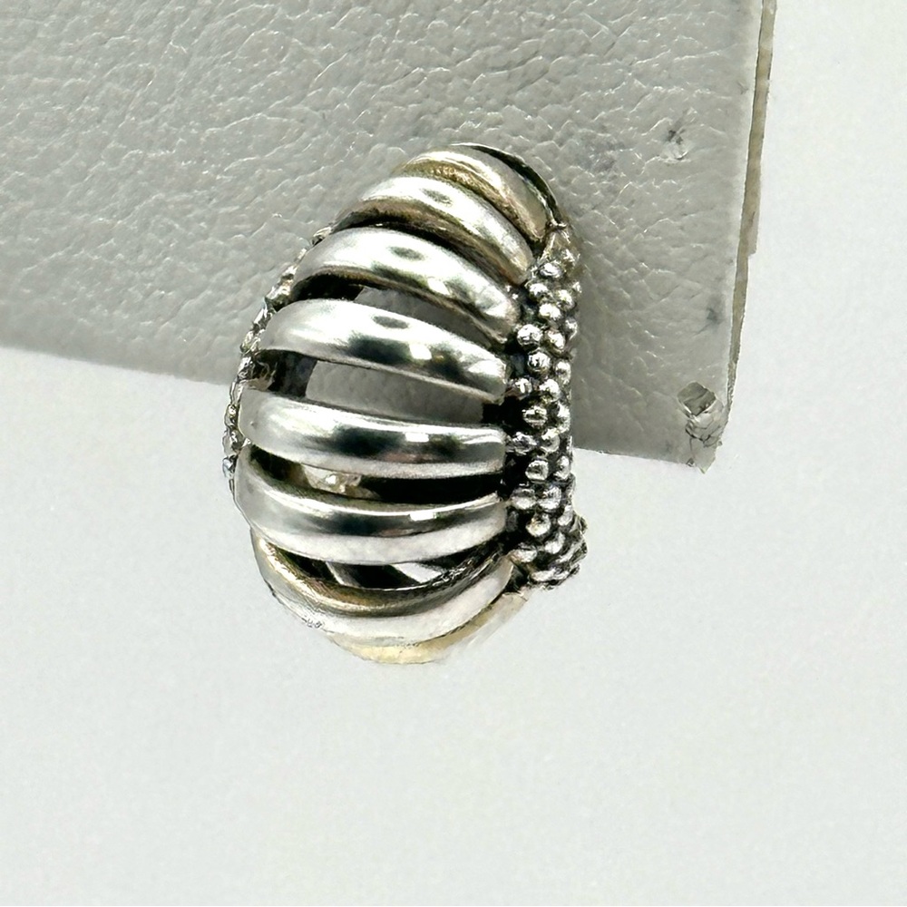 Lagos Caviar Small Silver Dome  Huggie Earrings - Picture 4 of 7